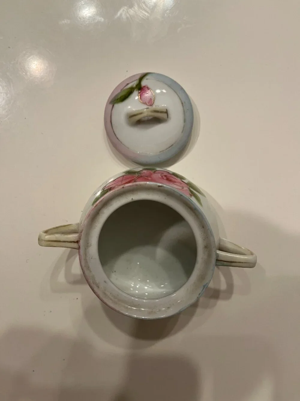 Nippon Antique Hand Painted  Lidded Sugar Bowl Pink Roses
